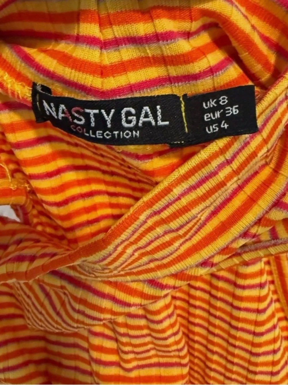Nasty Gal Romping Around Retro Striped Romper Orange Yellow Pink. Size 4 - Picture 4 of 4